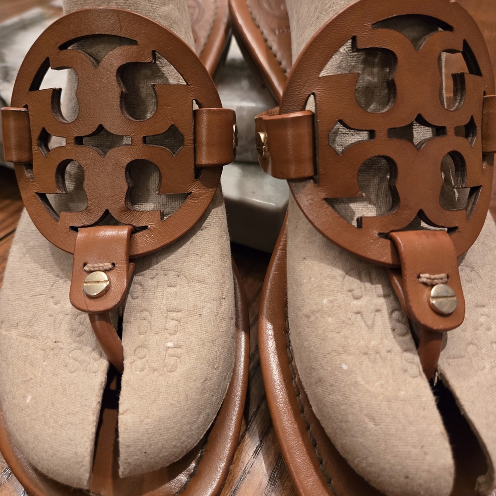 Tory Burch Leather Miller Thong Sandals Size 9 Dark Tan Preloved - Picture 5 of 15